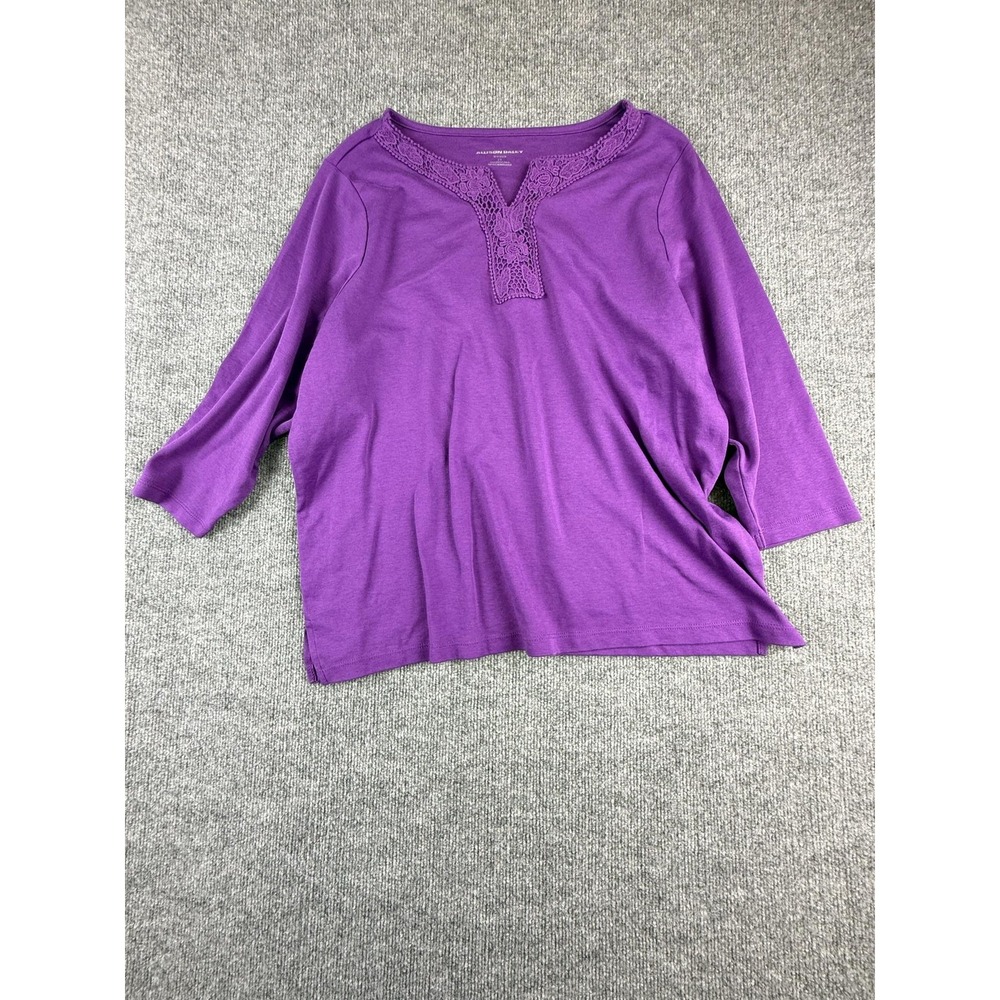 Allison Daley Blouse Womens 2X Purple Crochet Trim Scoop Neck 3/4 Sleeve Top